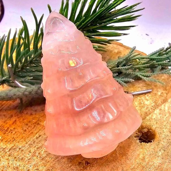 Nature Rose Quartz Hand Carved 2.2" Christmas Tree Decor - Picture 5 of 10